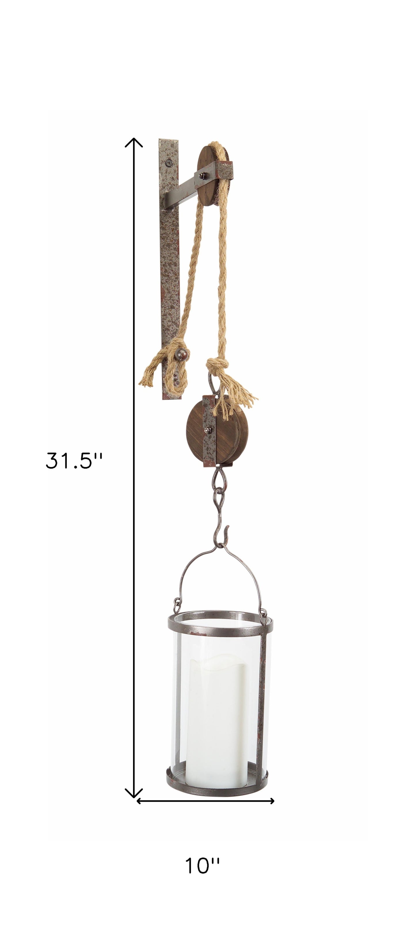 32" Silver Metal And Glass Wall Sconce Candle Holder - Loft&Timber
