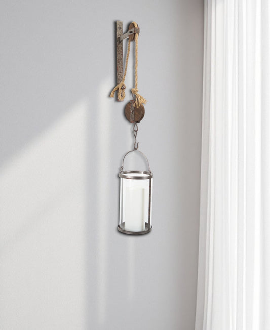 32" Silver Metal And Glass Wall Sconce Candle Holder - Loft&Timber