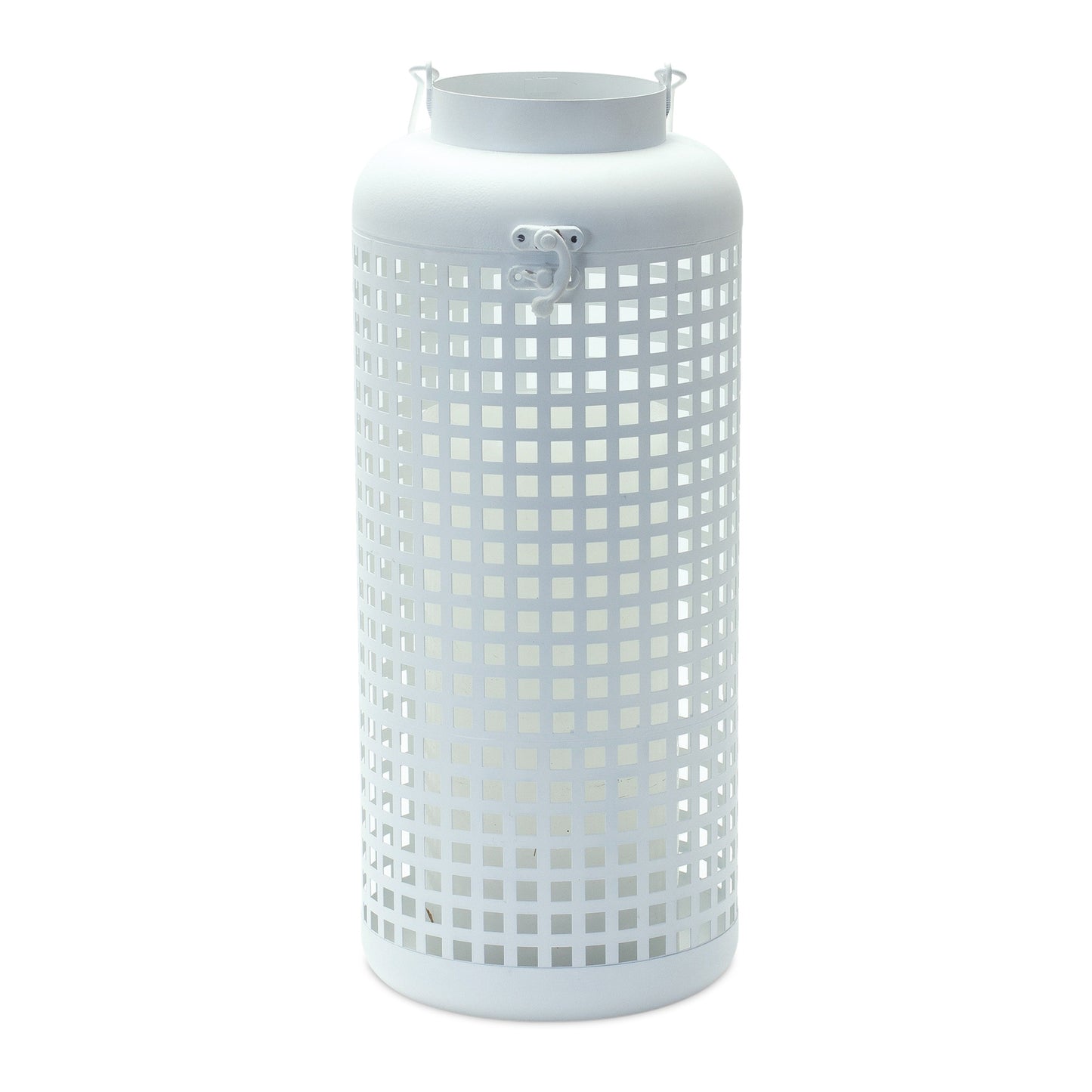 14" White Distressed Lattice Iron Floor Lantern Candle Holder - Loft&Timber