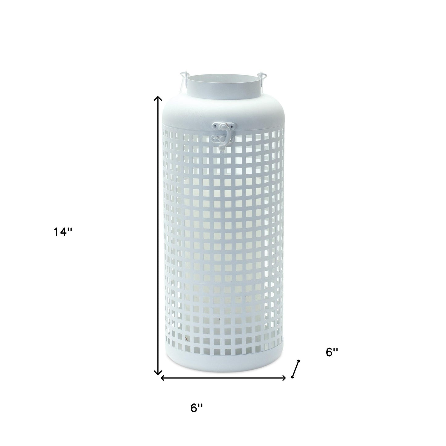 14" White Distressed Lattice Iron Floor Lantern Candle Holder - Loft&Timber