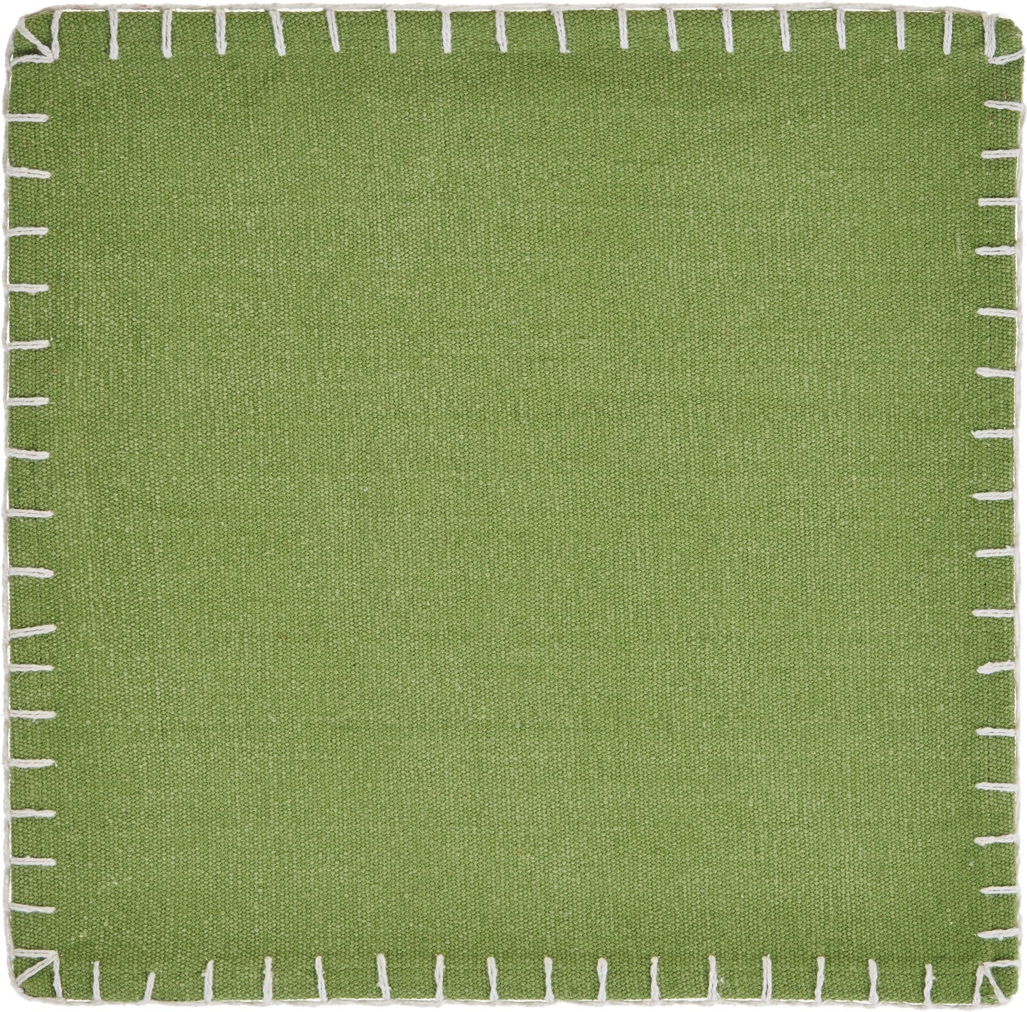 15" Set of Four Natural And Olive Green Embroidered Edge Cotton Square Placemats-2