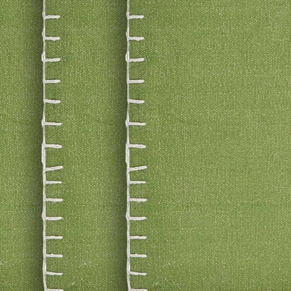 15" Set of Four Natural And Olive Green Embroidered Edge Cotton Square Placemats-3