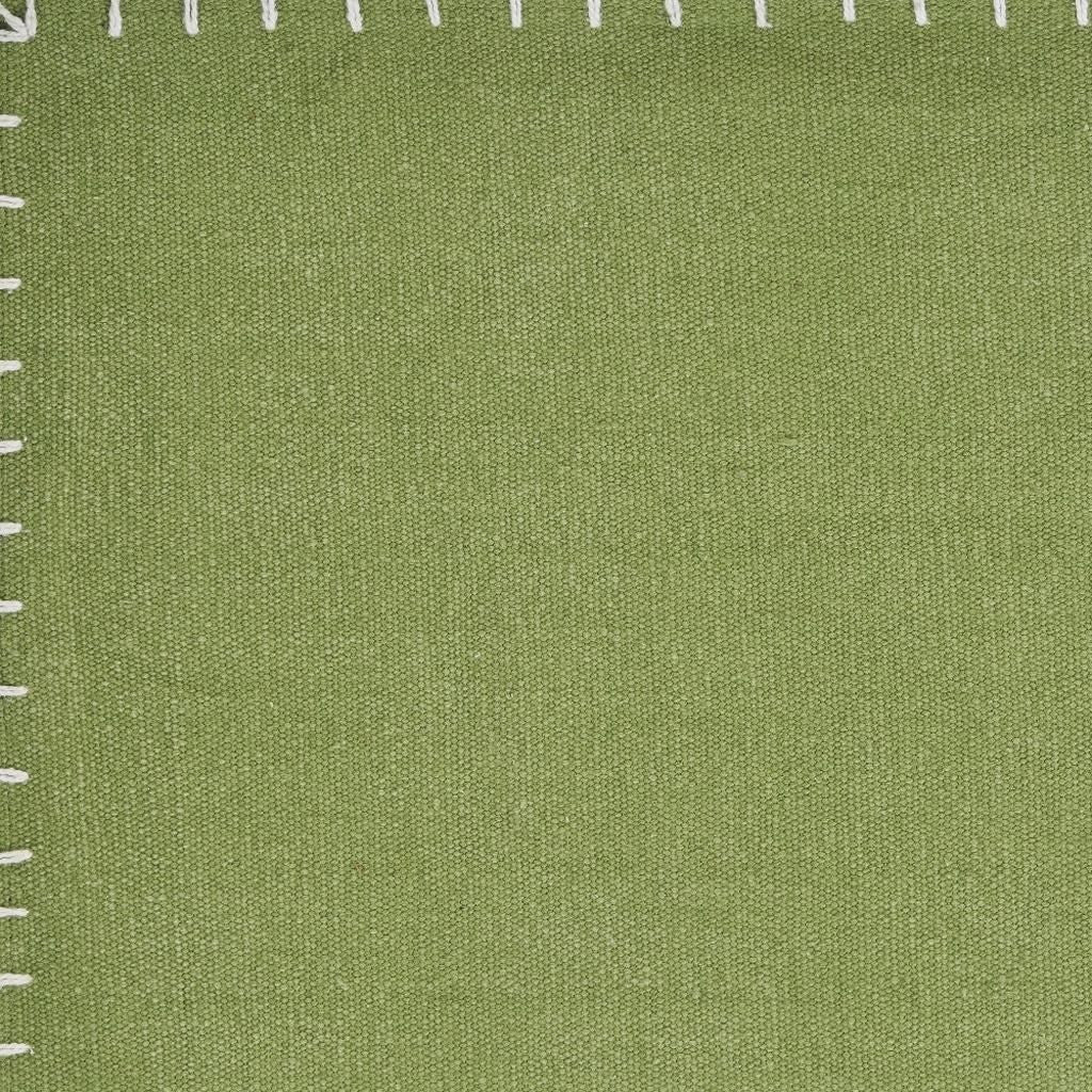 15" Set of Four Natural And Olive Green Embroidered Edge Cotton Square Placemats-4