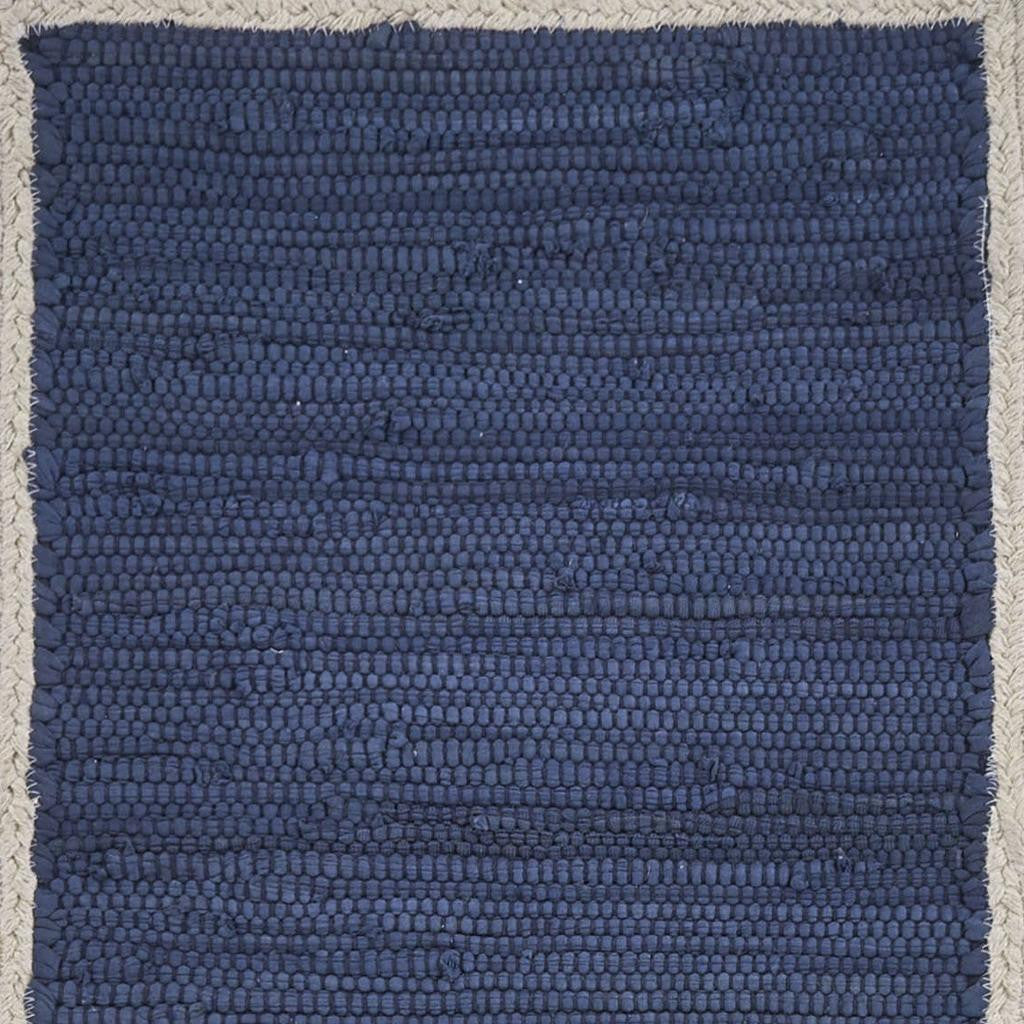 80" Navy Blue And Natural Solid With Border Cotton Table Runner - Loft&Timber
