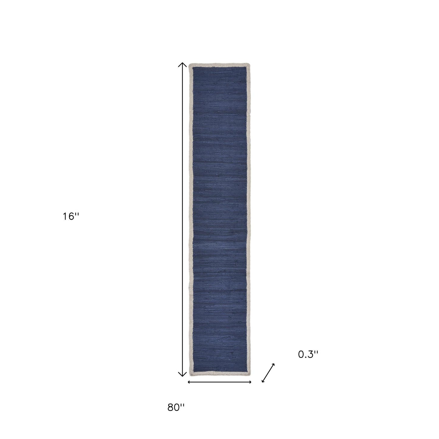 80" Navy Blue And Natural Solid With Border Cotton Table Runner - Loft&Timber
