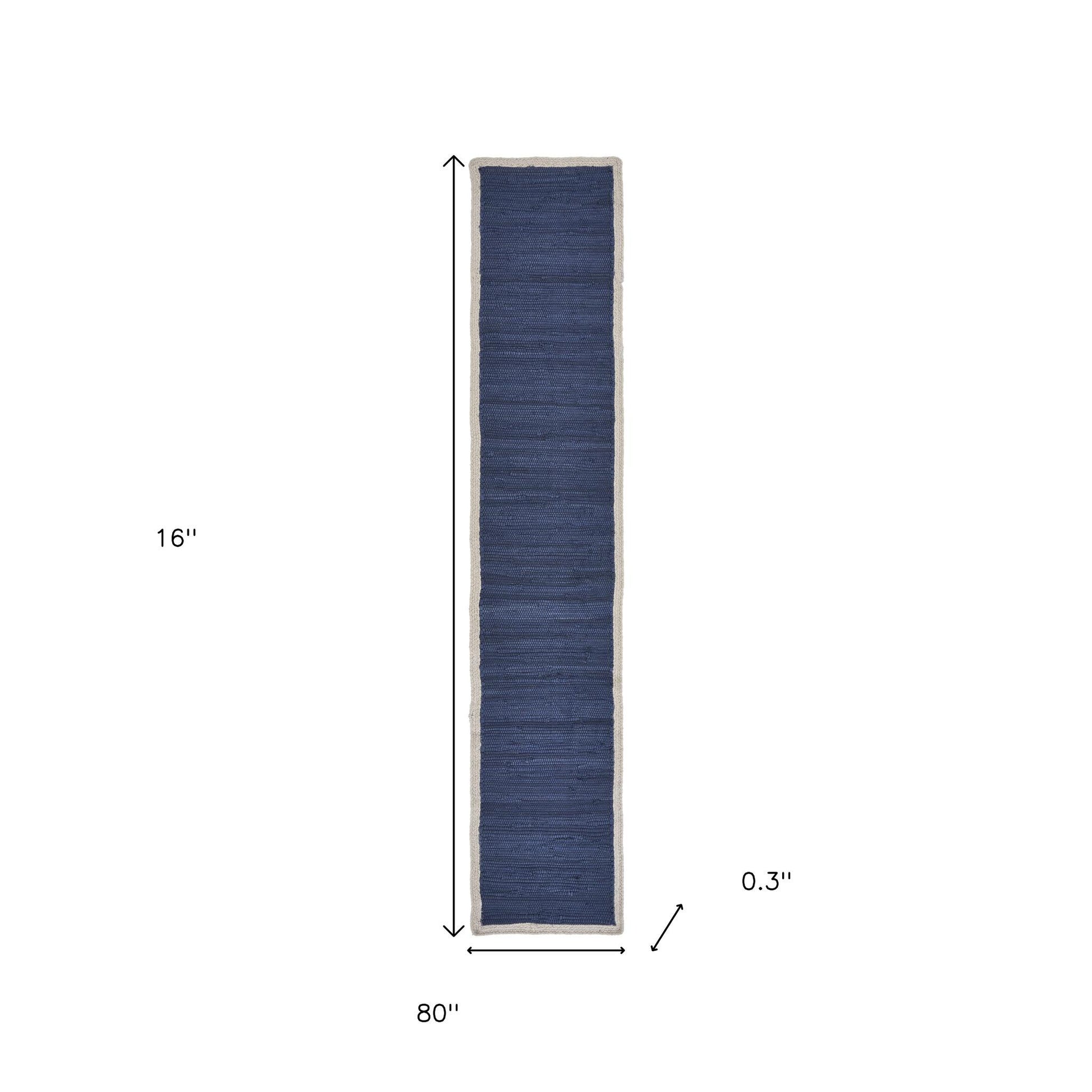 80" Navy Blue And Natural Solid With Border Cotton Table Runner - Loft&Timber