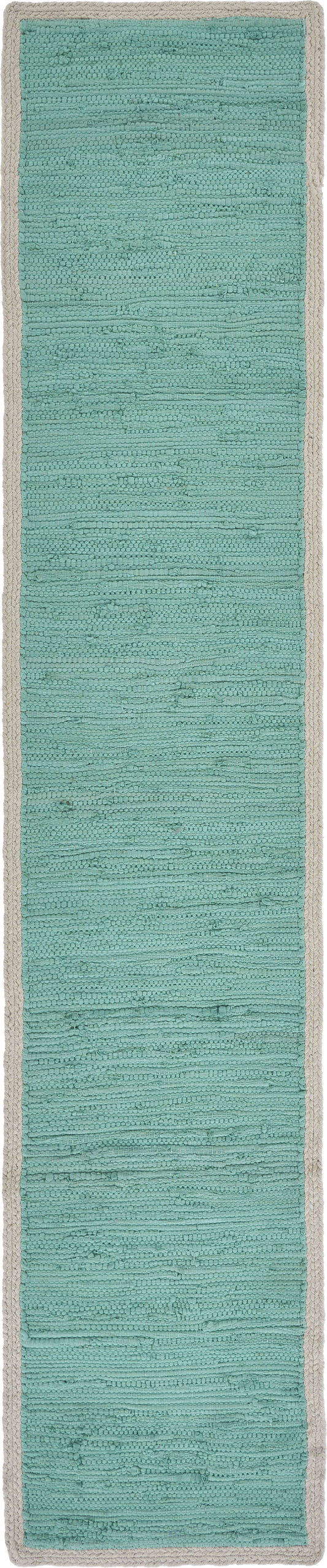 80" Turquoise And Natural Solid With Border Cotton Table Runner-1