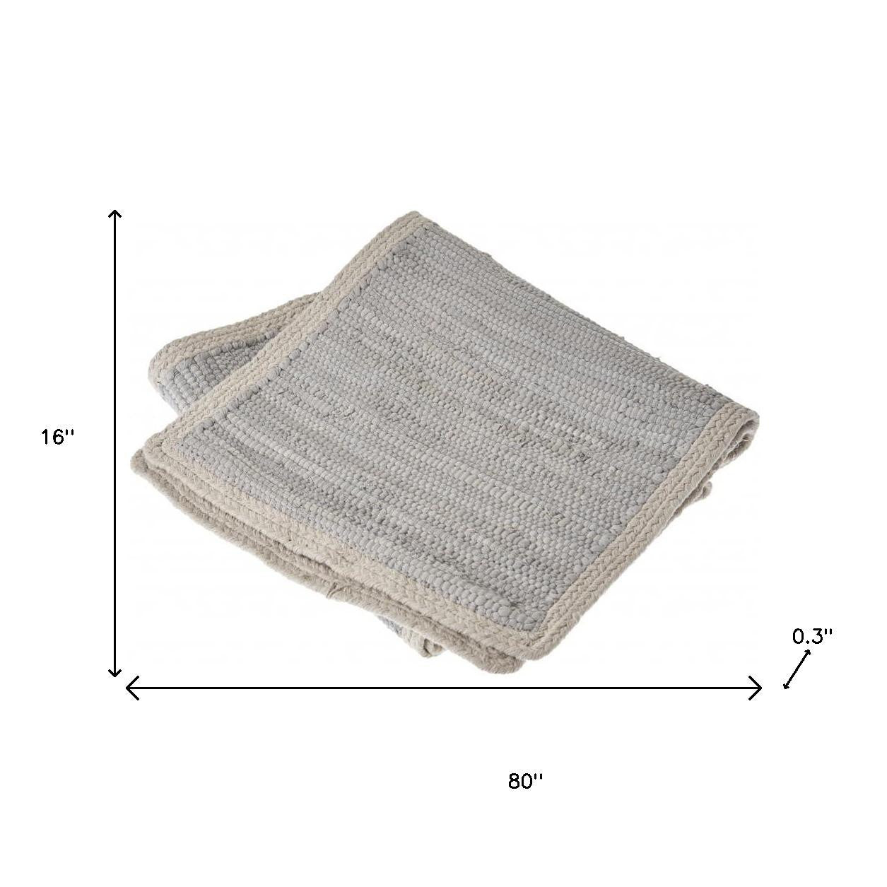 80" Light Gray And Natural Solid With Border Cotton Table Runner - Loft&Timber