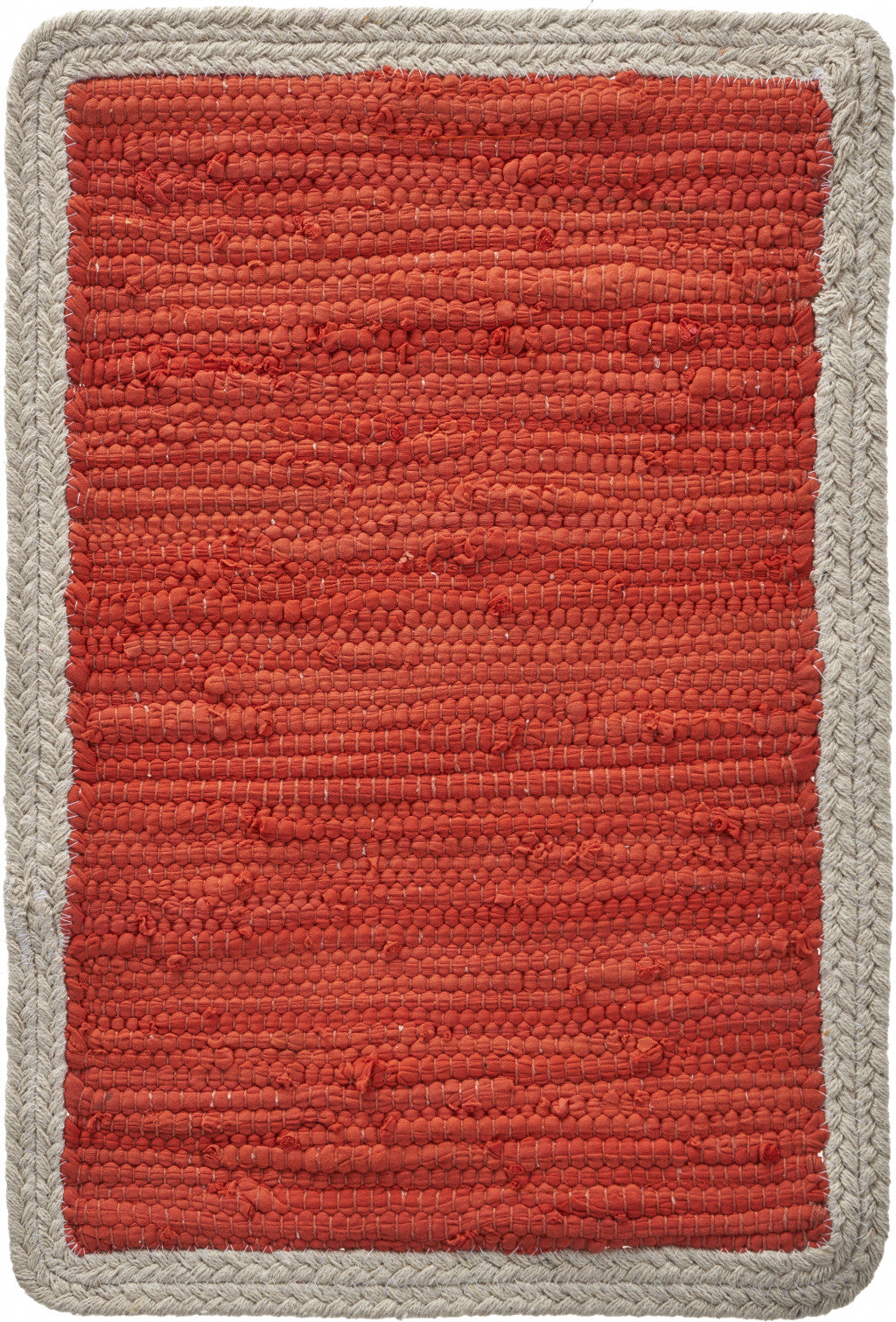 19" Set of Four Orange And Natural Solid With Border Cotton Placemats - Loft&Timber