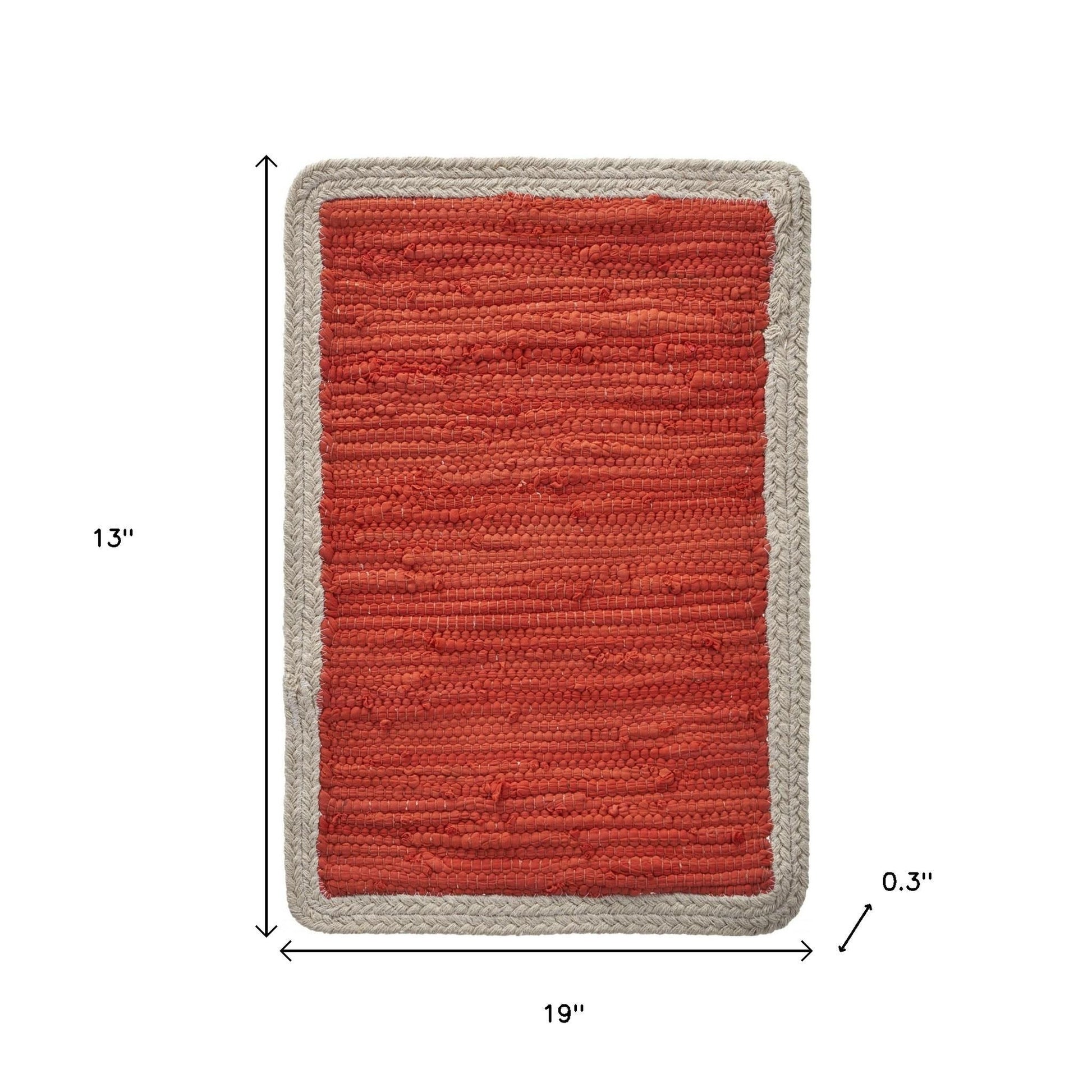 19" Set of Four Orange And Natural Solid With Border Cotton Placemats - Loft&Timber