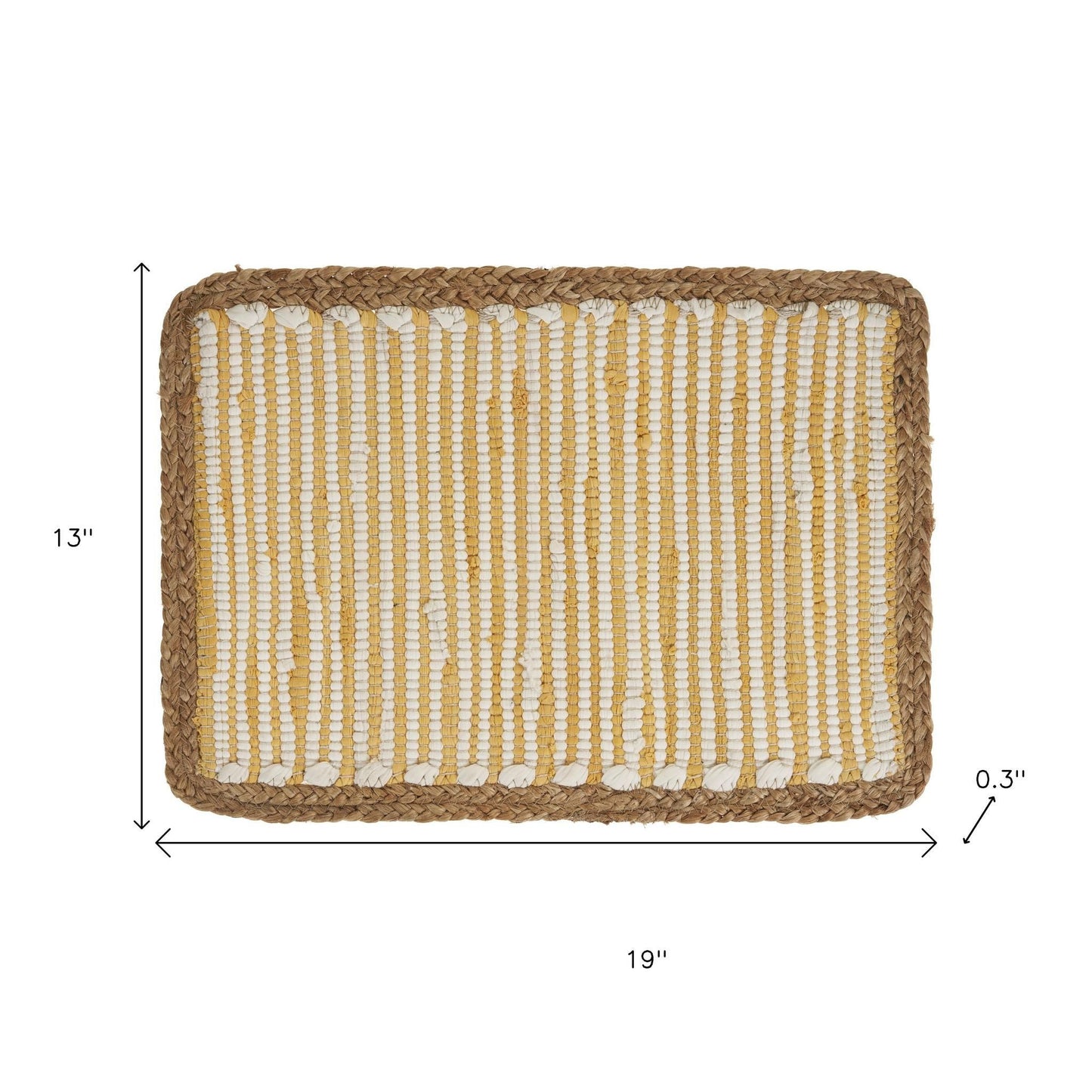 19" Set of Four Cream Yellow And Natural Striped Cotton And Jute Placemats-5