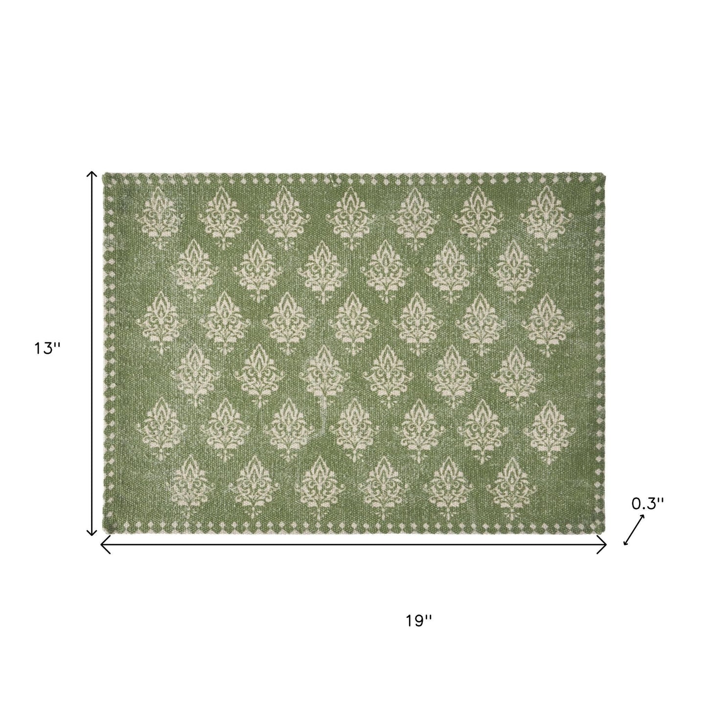 19" Set of Four Green And Cream Geometric Medallion Cotton Placemats - Loft&Timber