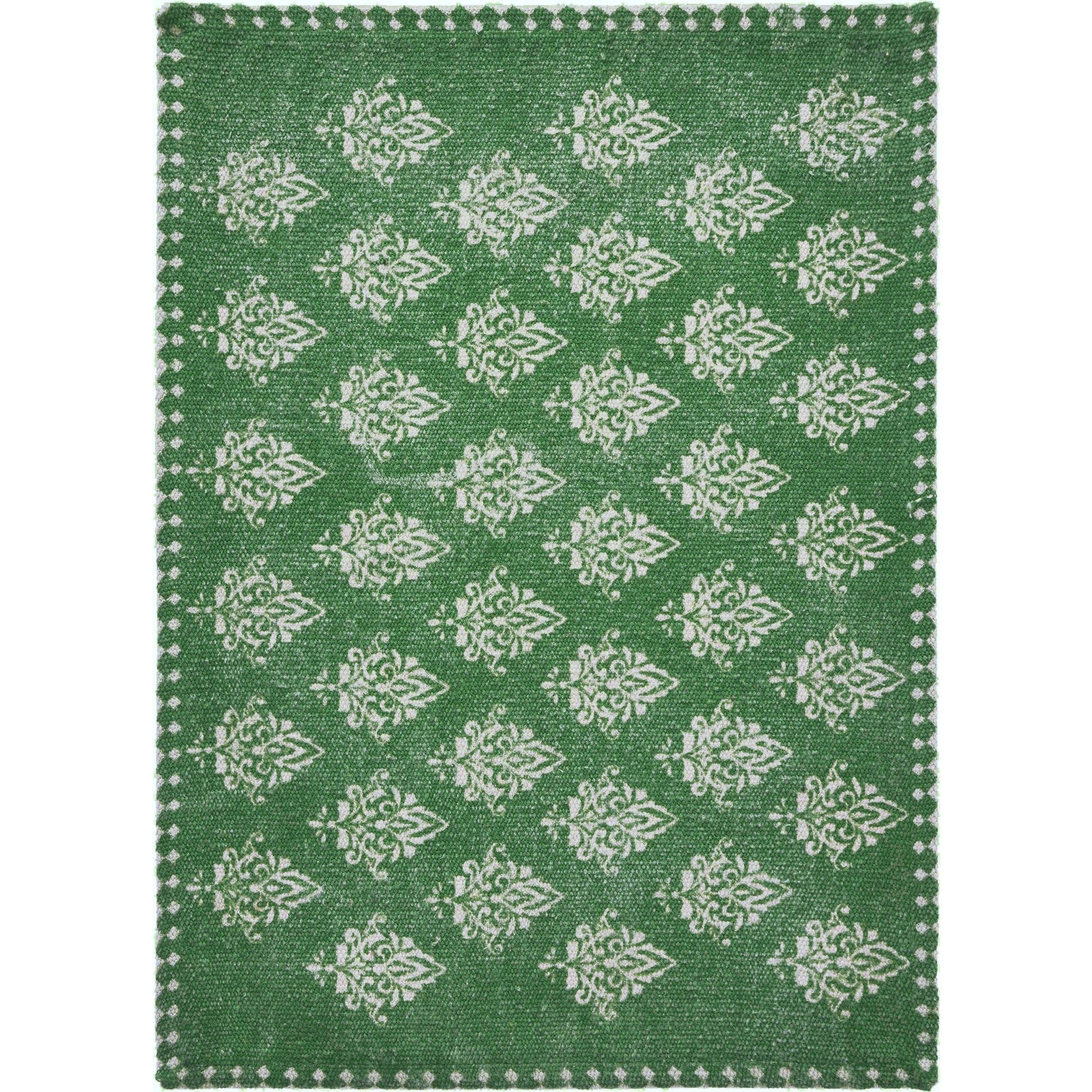 19" Set of Four Green And Cream Geometric Medallion Cotton Placemats - Loft&Timber