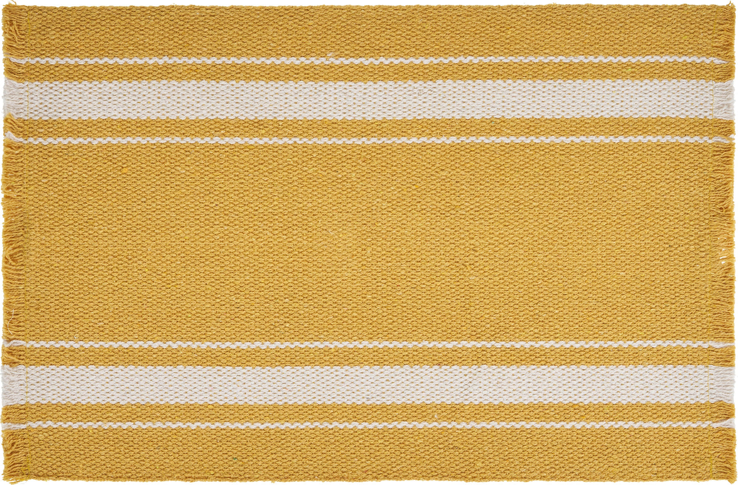 19" Set of Four Yellow And White Striped Cotton Placemats - Loft&Timber