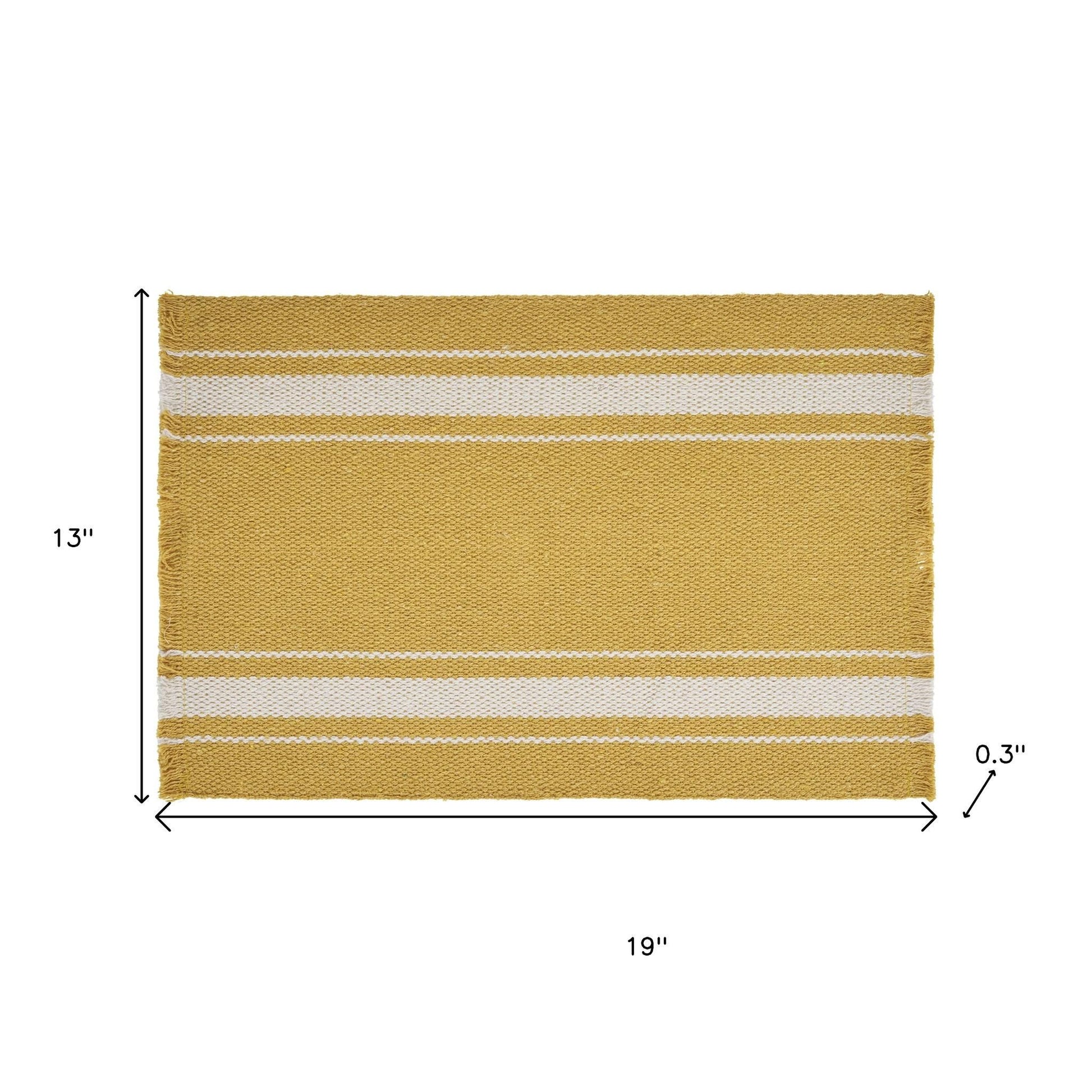 19" Set of Four Yellow And White Striped Cotton Placemats - Loft&Timber