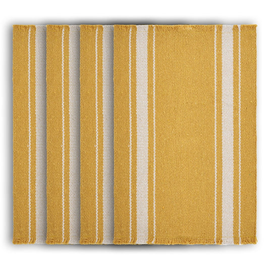 19" Set of Four Yellow And White Striped Cotton Placemats - Loft&Timber