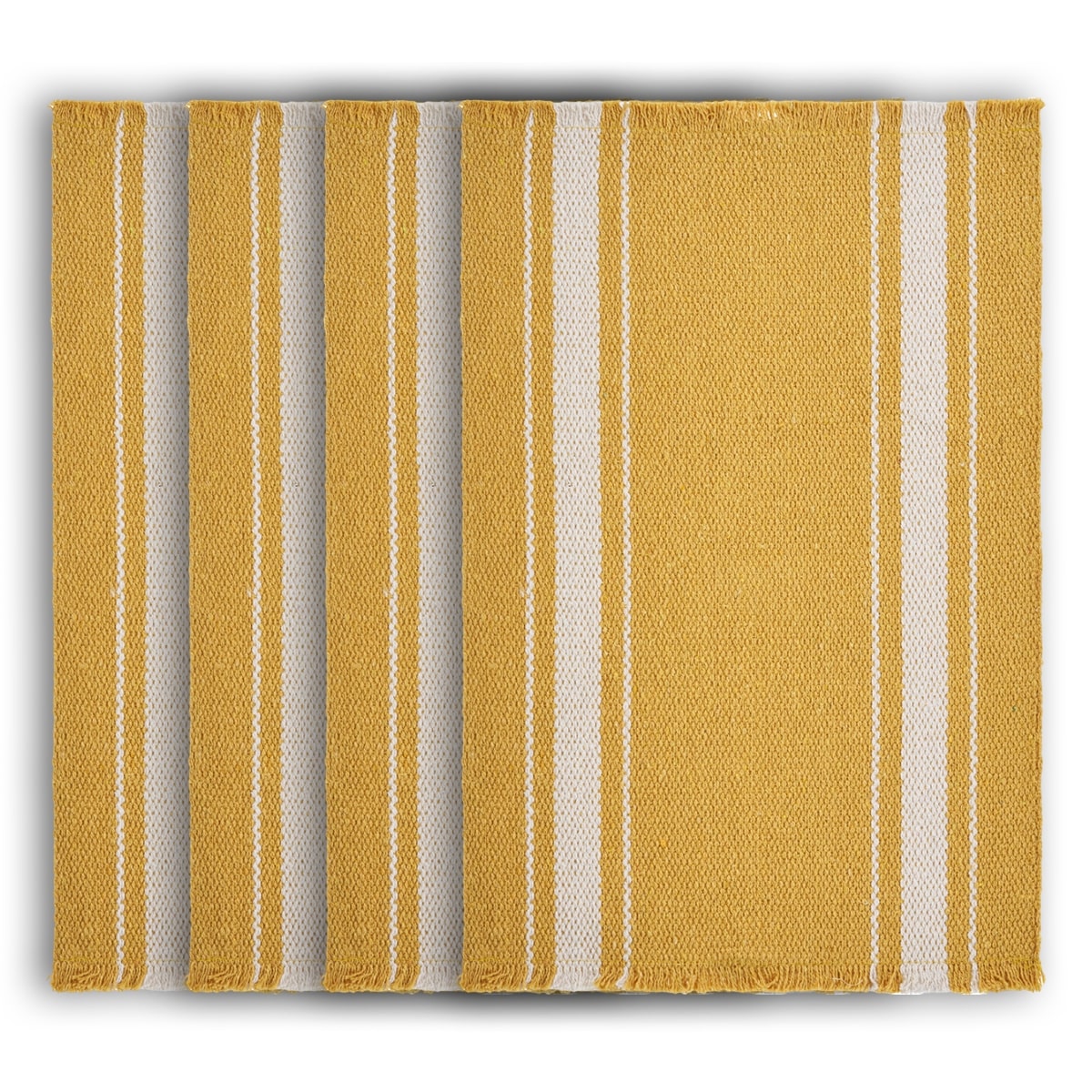 19" Set of Four Yellow And White Striped Cotton Placemats - Loft&Timber