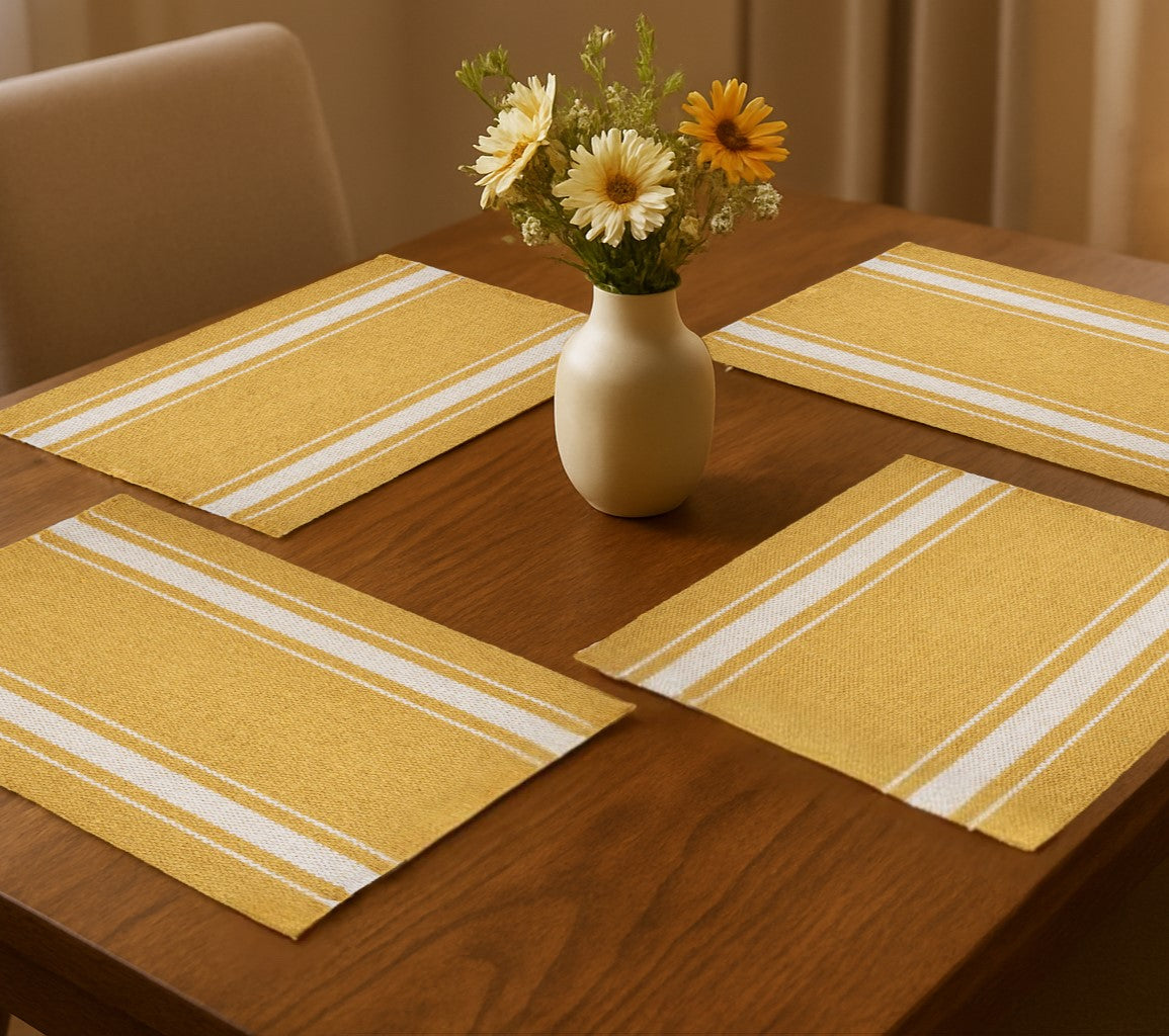 19" Set of Four Yellow And White Striped Cotton Placemats - Loft&Timber