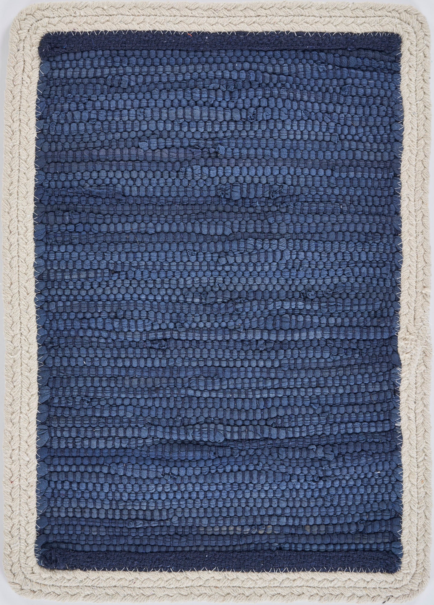 19" Set of Four Navy Blue And Natural Solid With Border Cotton Placemats-2