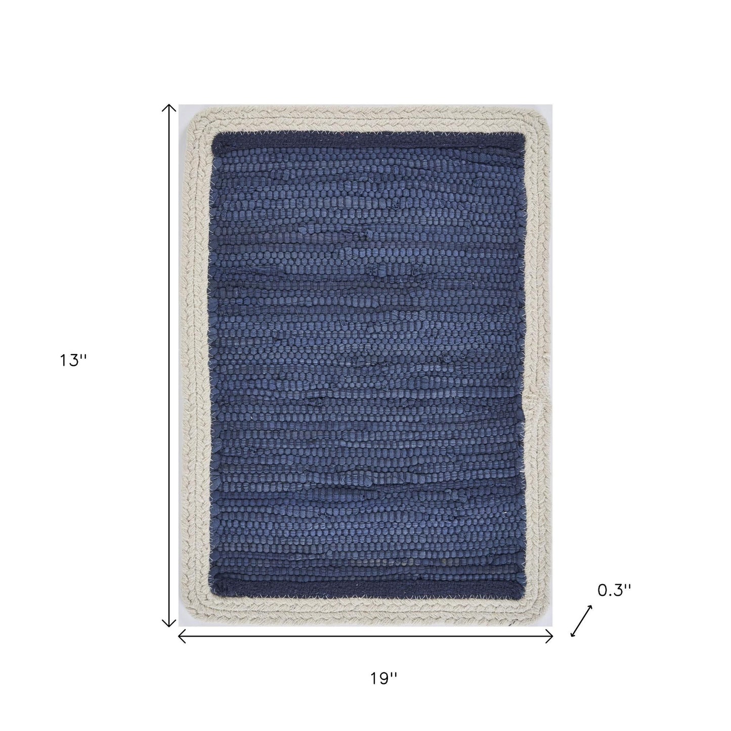 19" Set of Four Navy Blue And Natural Solid With Border Cotton Placemats-5