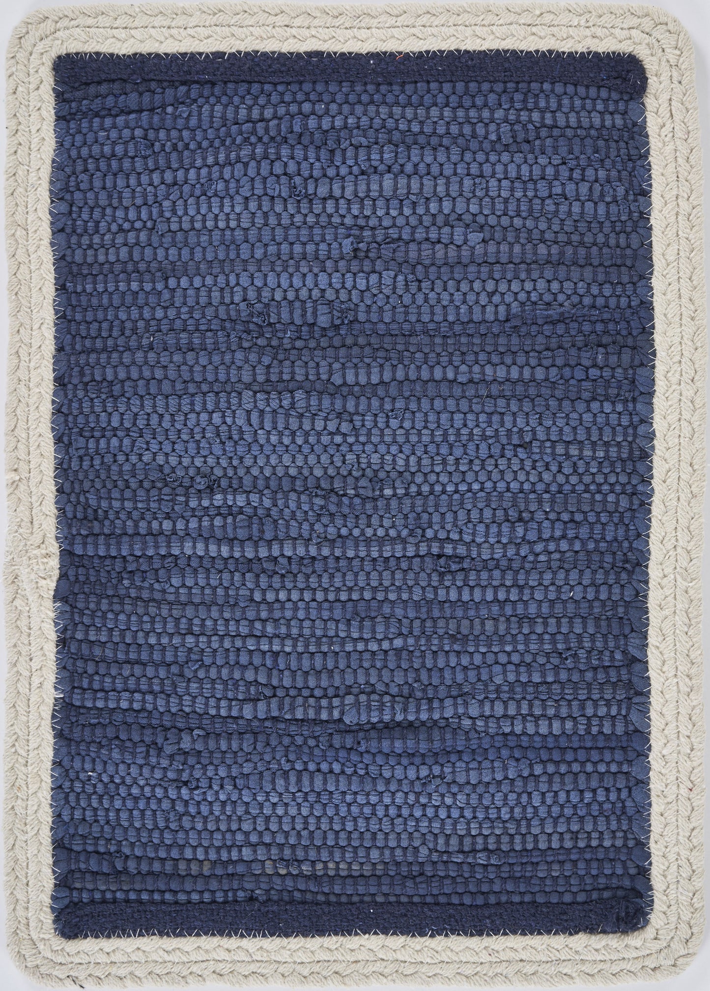 19" Set of Four Navy Blue And Natural Solid With Border Cotton Placemats-4