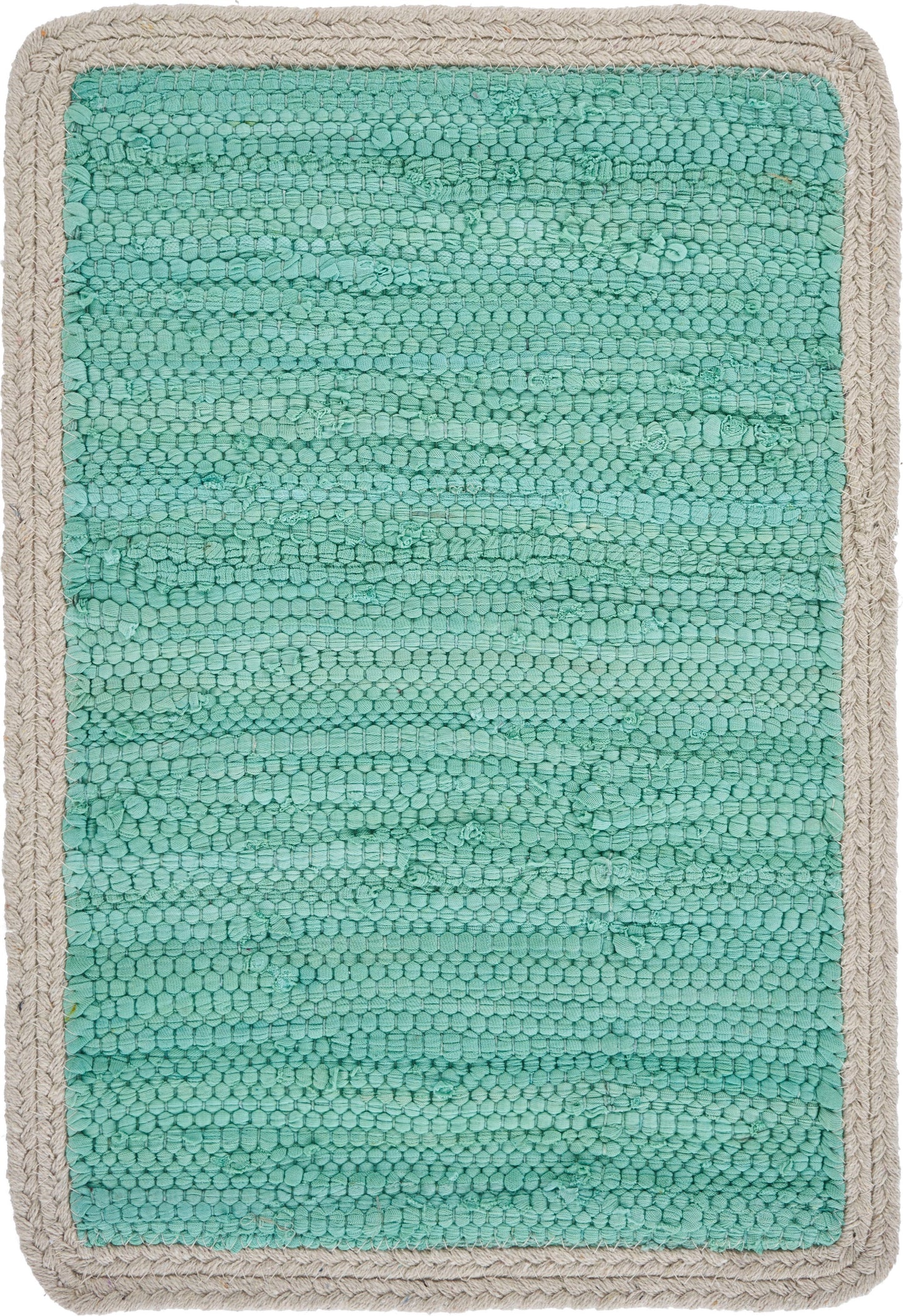 19" Set of Four Turquoise and Natural Solid With Border Cotton Placemats-2