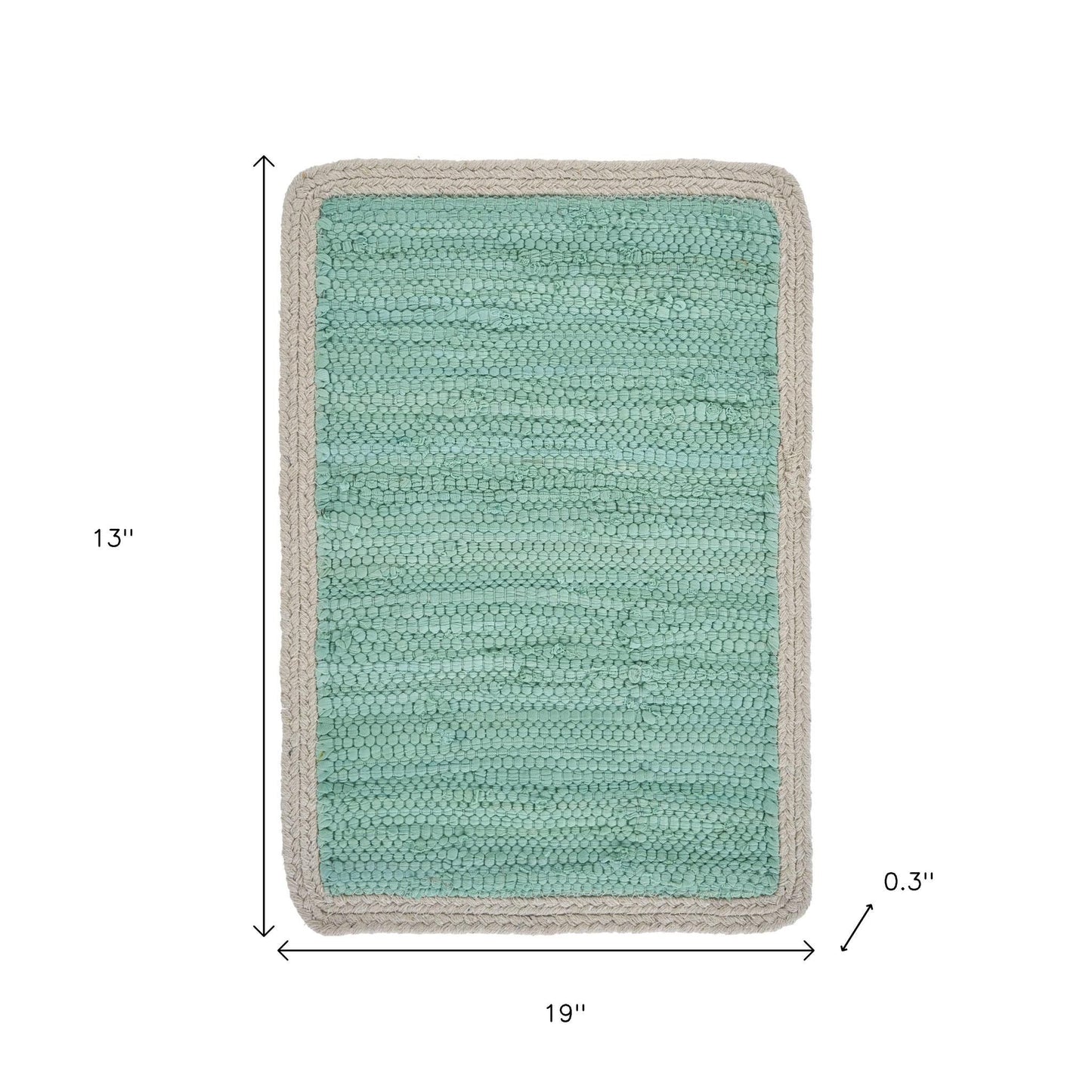 19" Set of Four Turquoise and Natural Solid With Border Cotton Placemats-5