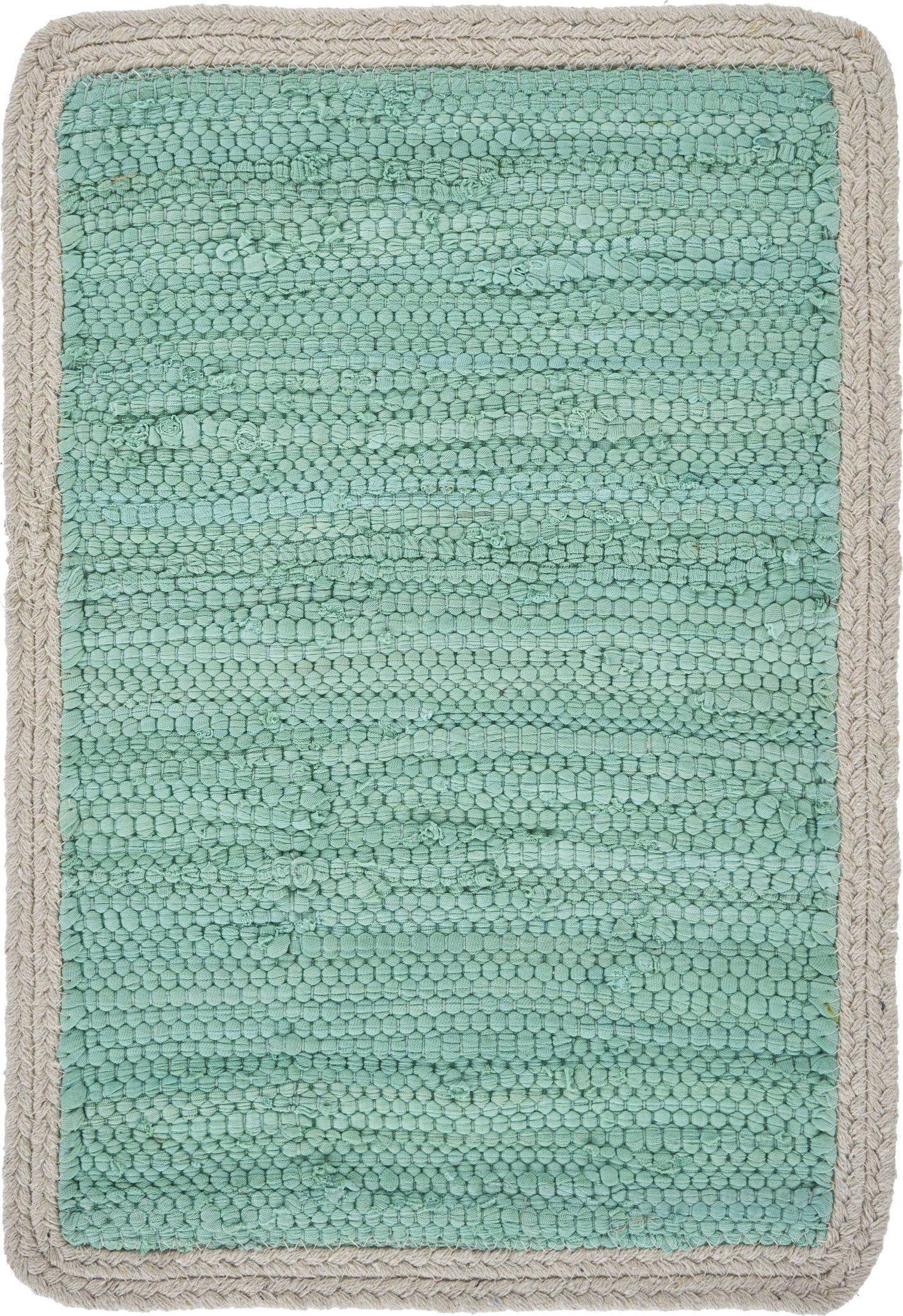19" Set of Four Turquoise and Natural Solid With Border Cotton Placemats-4
