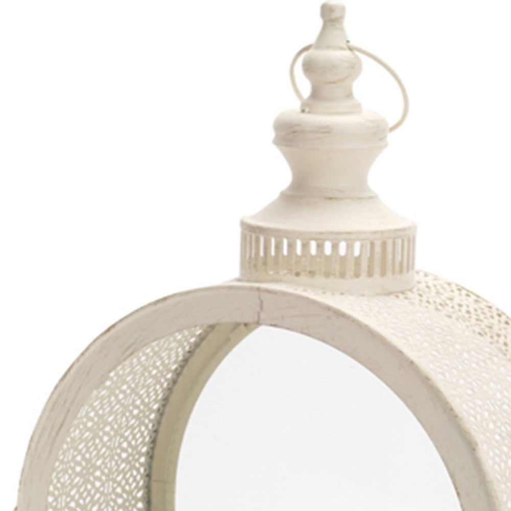 18" Ivory Ornate Metal Floor Lantern Candle Holder - Loft&Timber