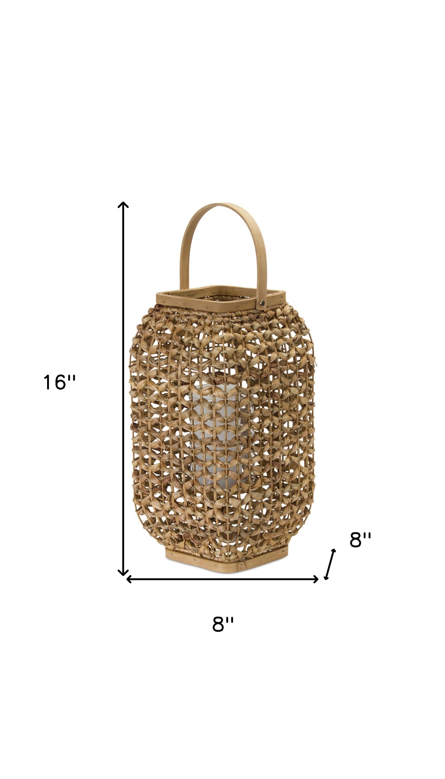 16" Natural Distressed Woven Glass And Wicker Floor Lantern Candle Holder - Loft&Timber