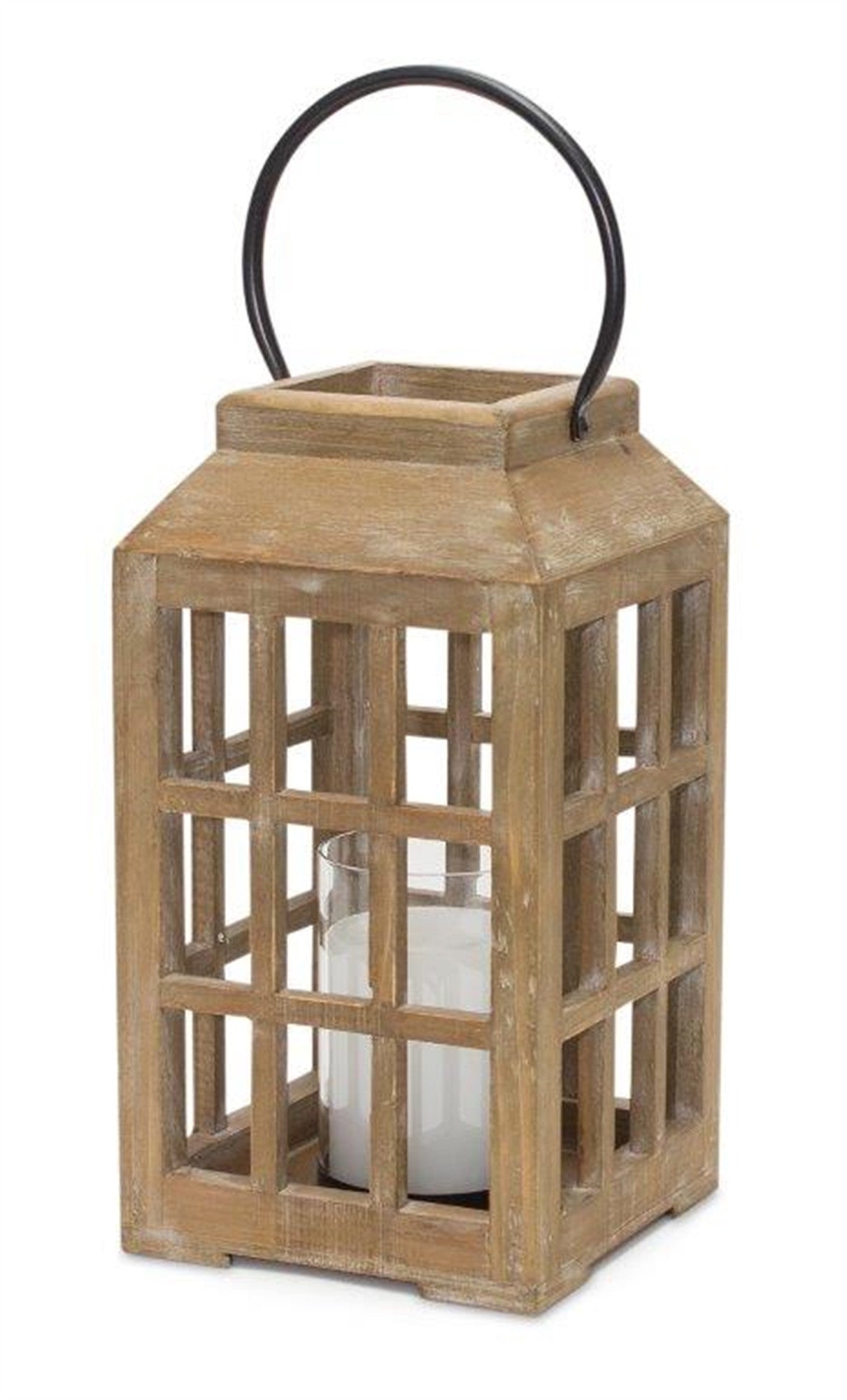 13" Natural Distressed Wood And Glass Centerpiece Lantern Candle Holder - Loft&Timber