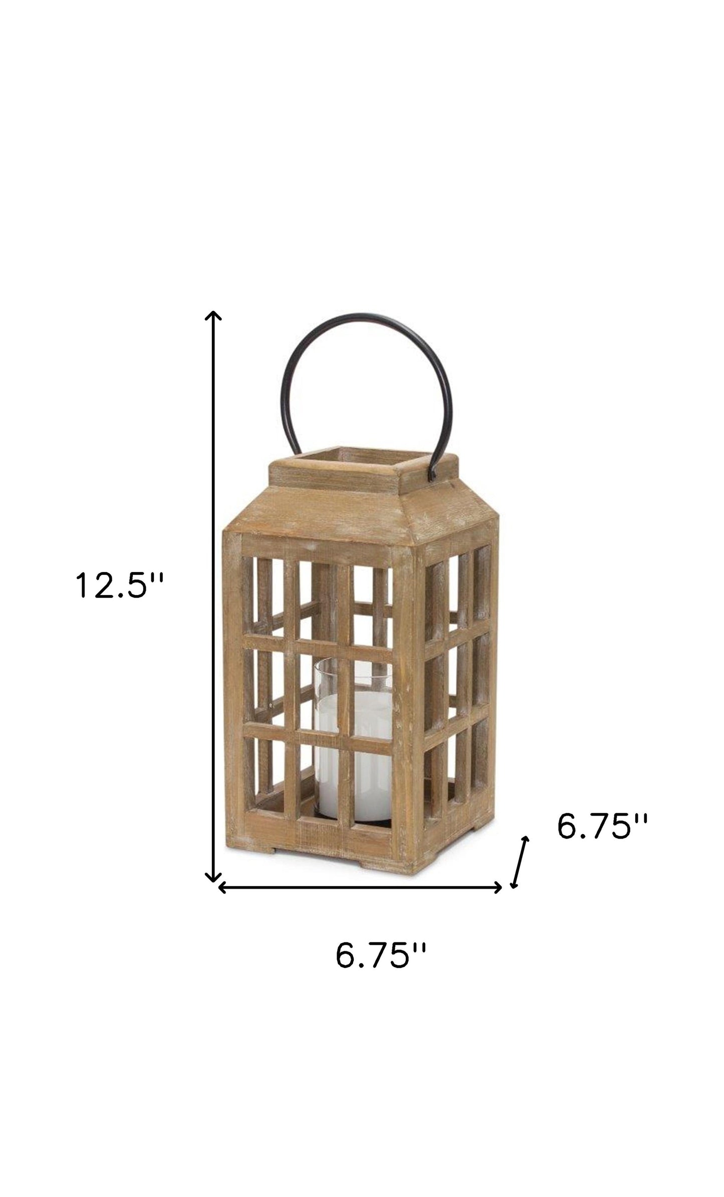 13" Natural Distressed Wood And Glass Centerpiece Lantern Candle Holder - Loft&Timber