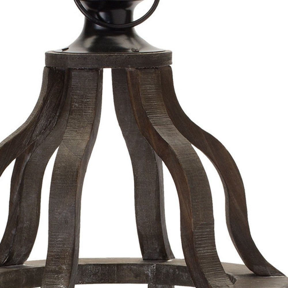 23" Black Geometric Wood And Glass Tabletop Lantern Candle Holder - Loft&Timber