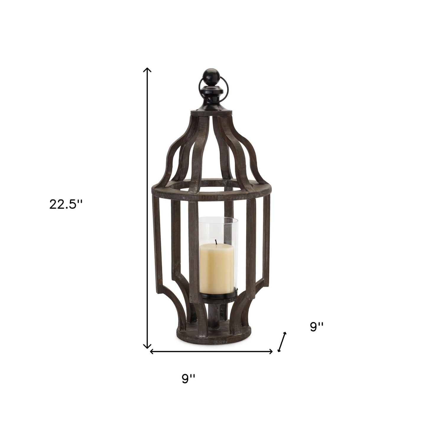 23" Black Geometric Wood And Glass Tabletop Lantern Candle Holder - Loft&Timber