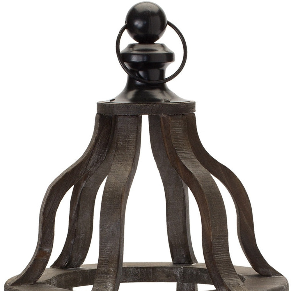 23" Black Geometric Wood And Glass Tabletop Lantern Candle Holder - Loft&Timber