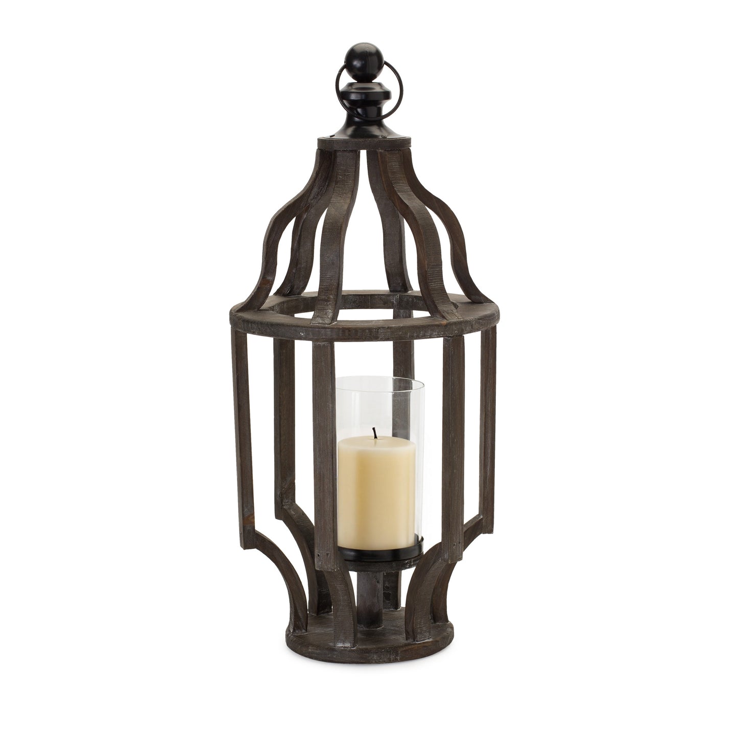 23" Black Geometric Wood And Glass Tabletop Lantern Candle Holder - Loft&Timber