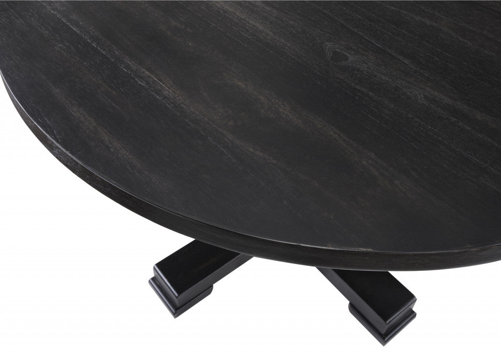 47" Black Rounded Solid Wood Pedestal Base Dining Table - Loft&Timber