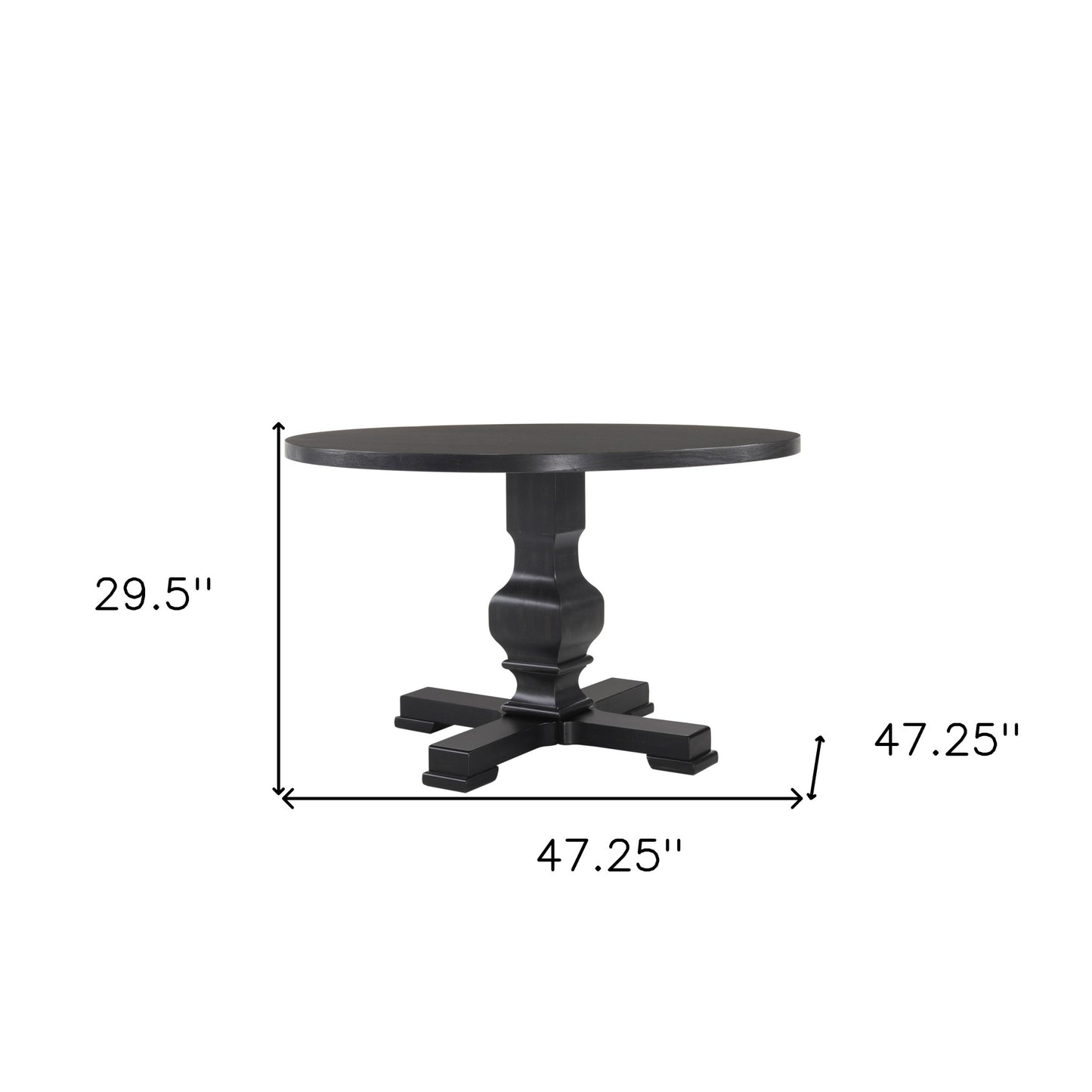 47" Black Rounded Solid Wood Pedestal Base Dining Table - Loft&Timber