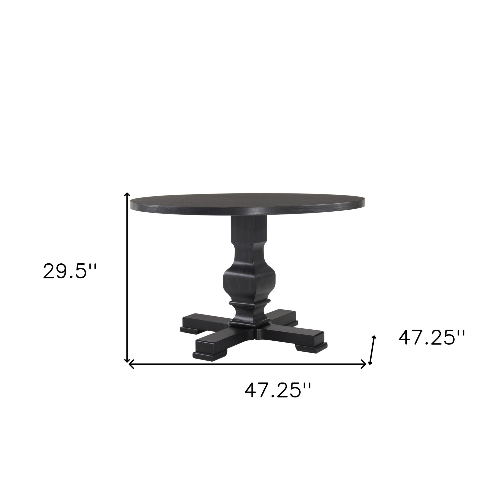 47" Black Rounded Solid Wood Pedestal Base Dining Table - Loft&Timber