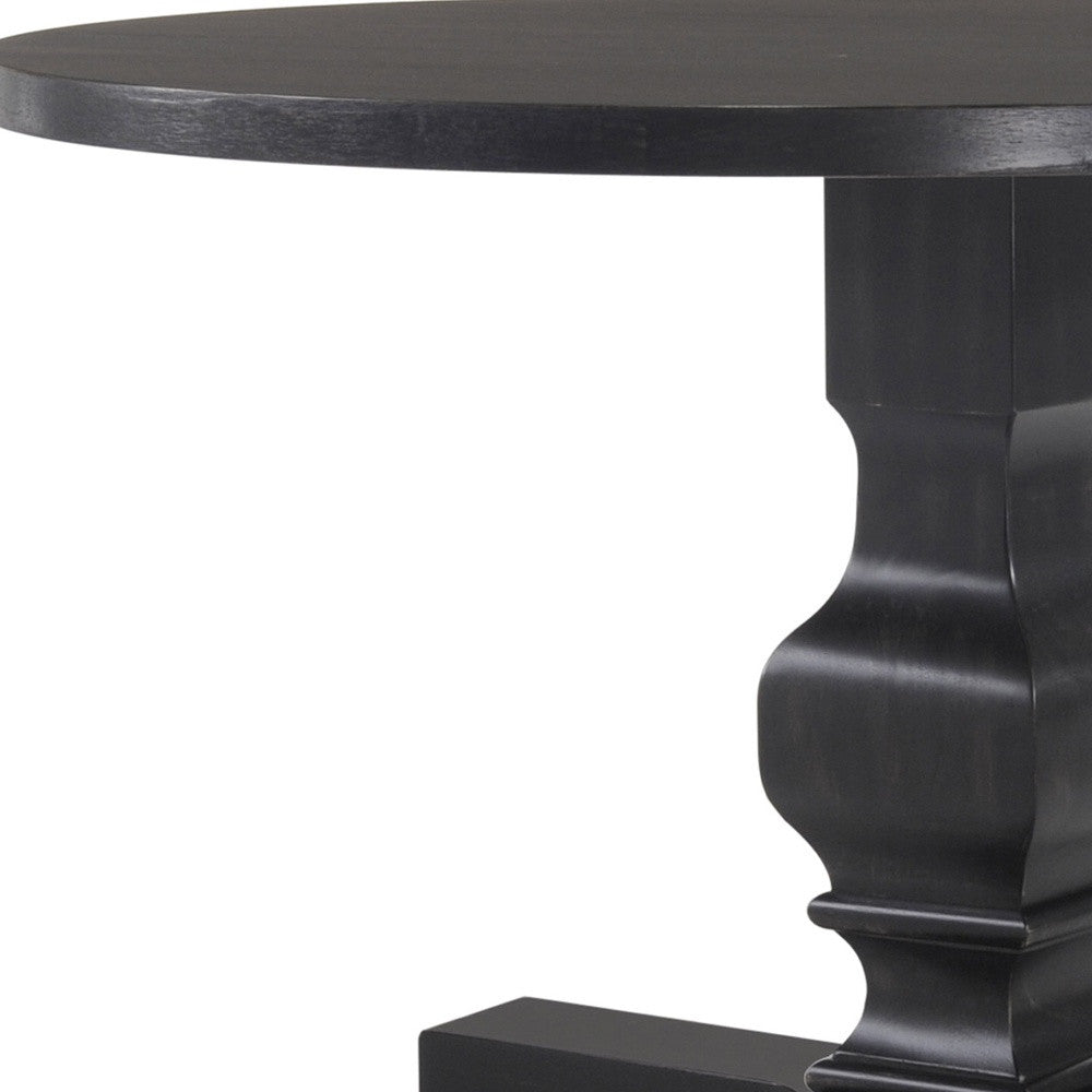 47" Black Rounded Solid Wood Pedestal Base Dining Table - Loft&Timber
