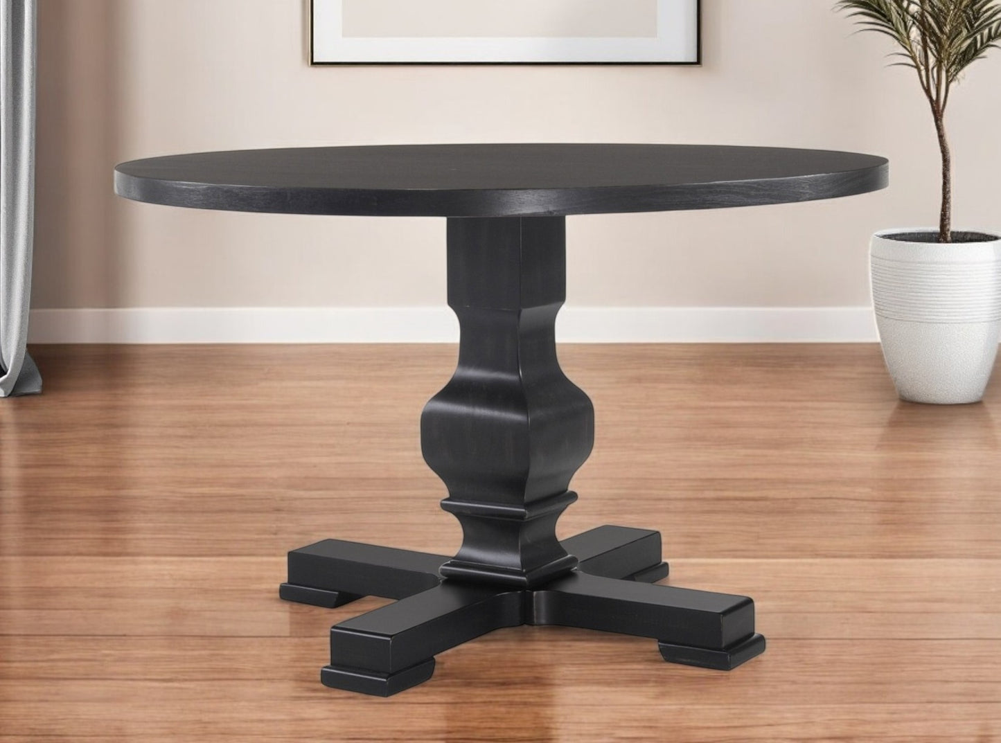 47" Black Rounded Solid Wood Pedestal Base Dining Table - Loft&Timber