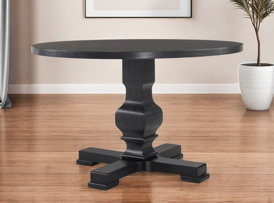 47" Black Rounded Solid Wood Pedestal Base Dining Table - Loft&Timber