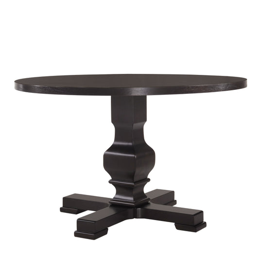 47" Black Rounded Solid Wood Pedestal Base Dining Table - Loft&Timber