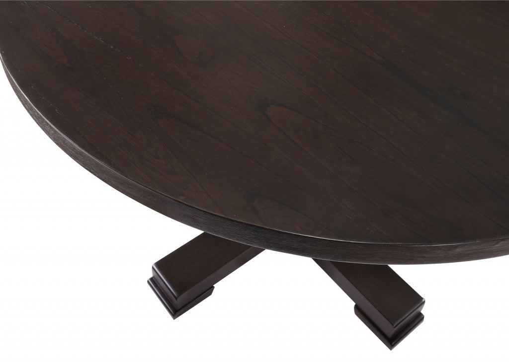 47" Black Rounded Solid Wood Pedestal Base Dining Table - Loft&Timber