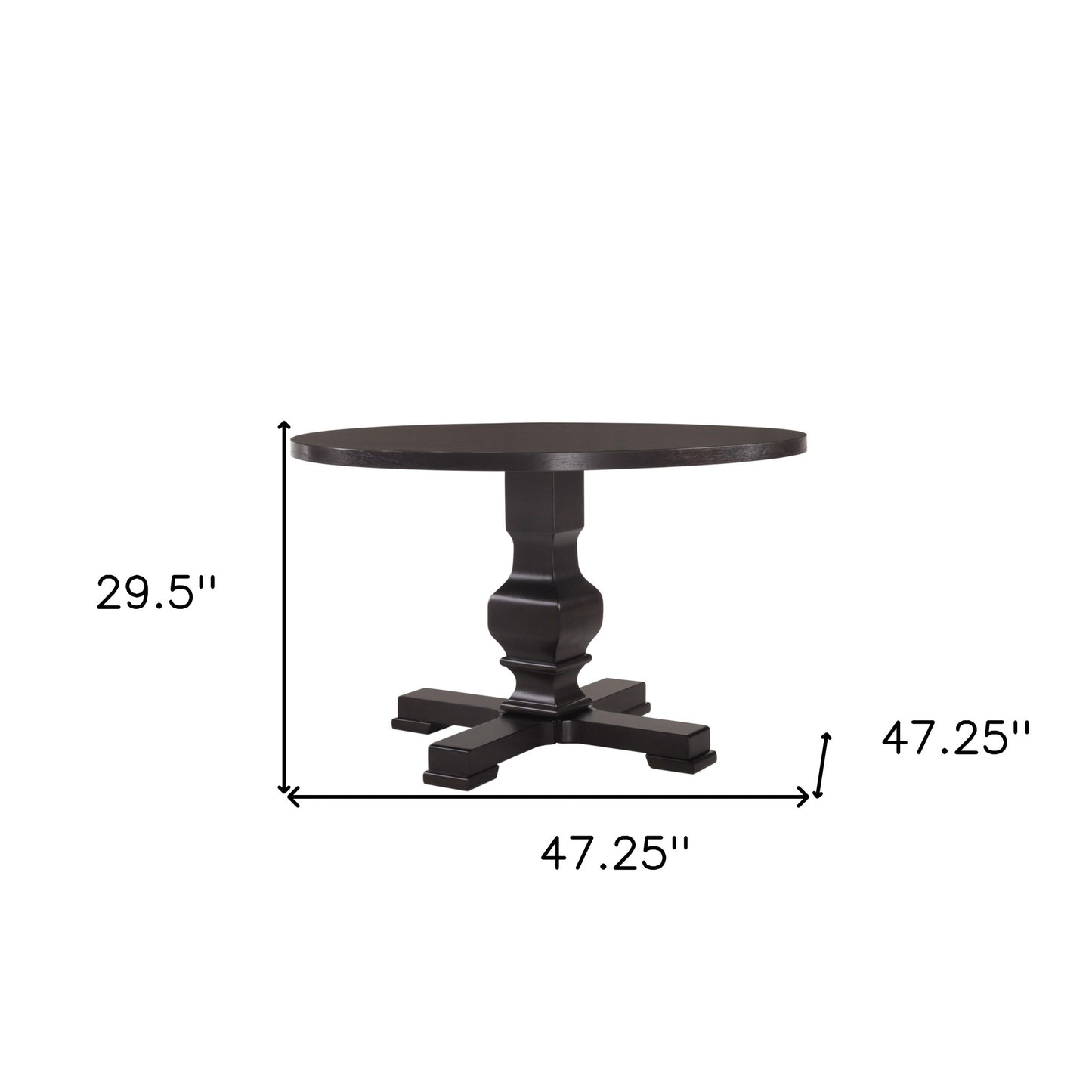 47" Black Rounded Solid Wood Pedestal Base Dining Table - Loft&Timber