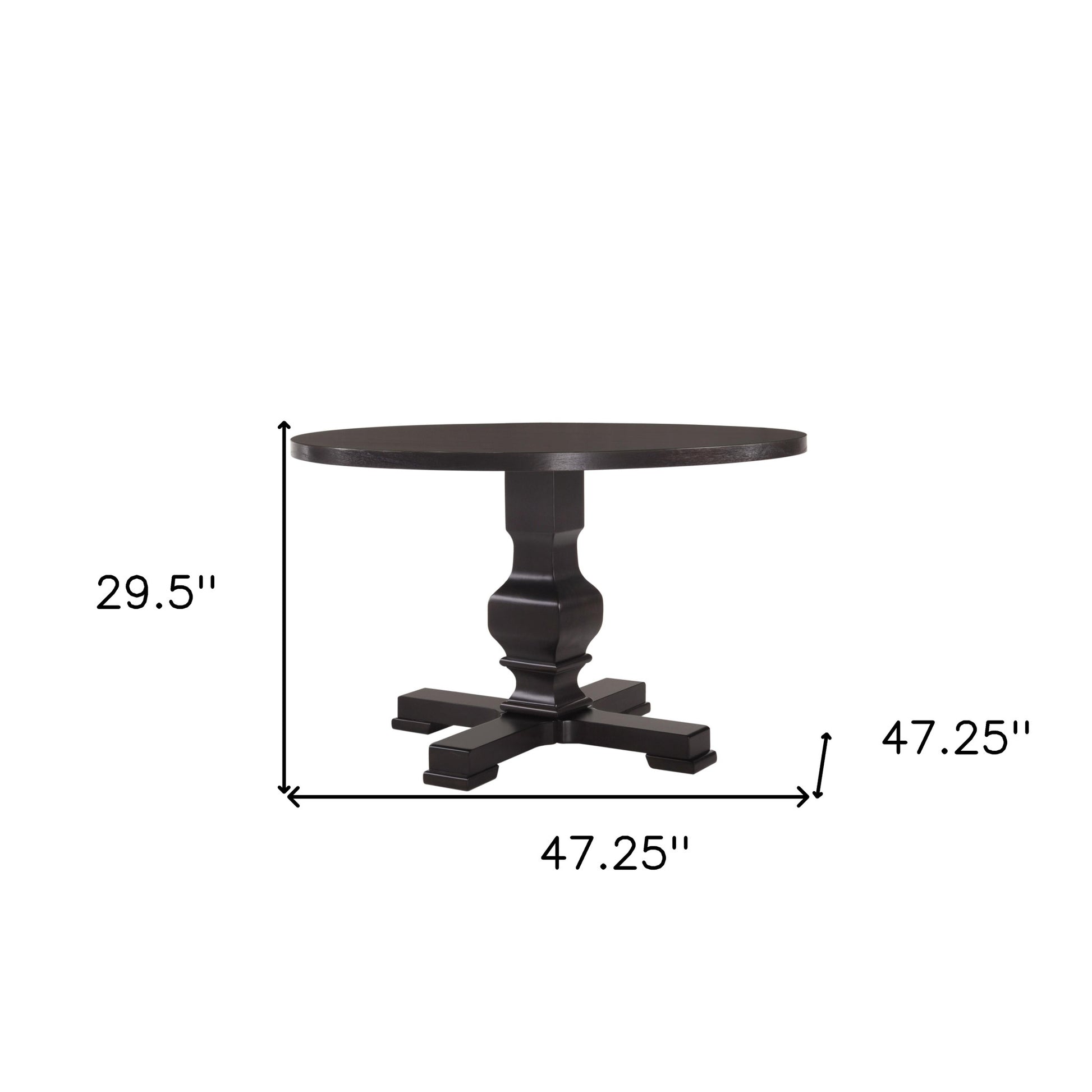 47" Black Rounded Solid Wood Pedestal Base Dining Table - Loft&Timber