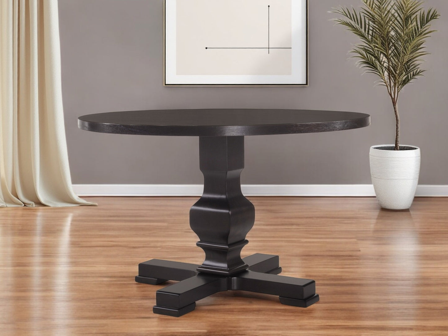 47" Black Rounded Solid Wood Pedestal Base Dining Table - Loft&Timber