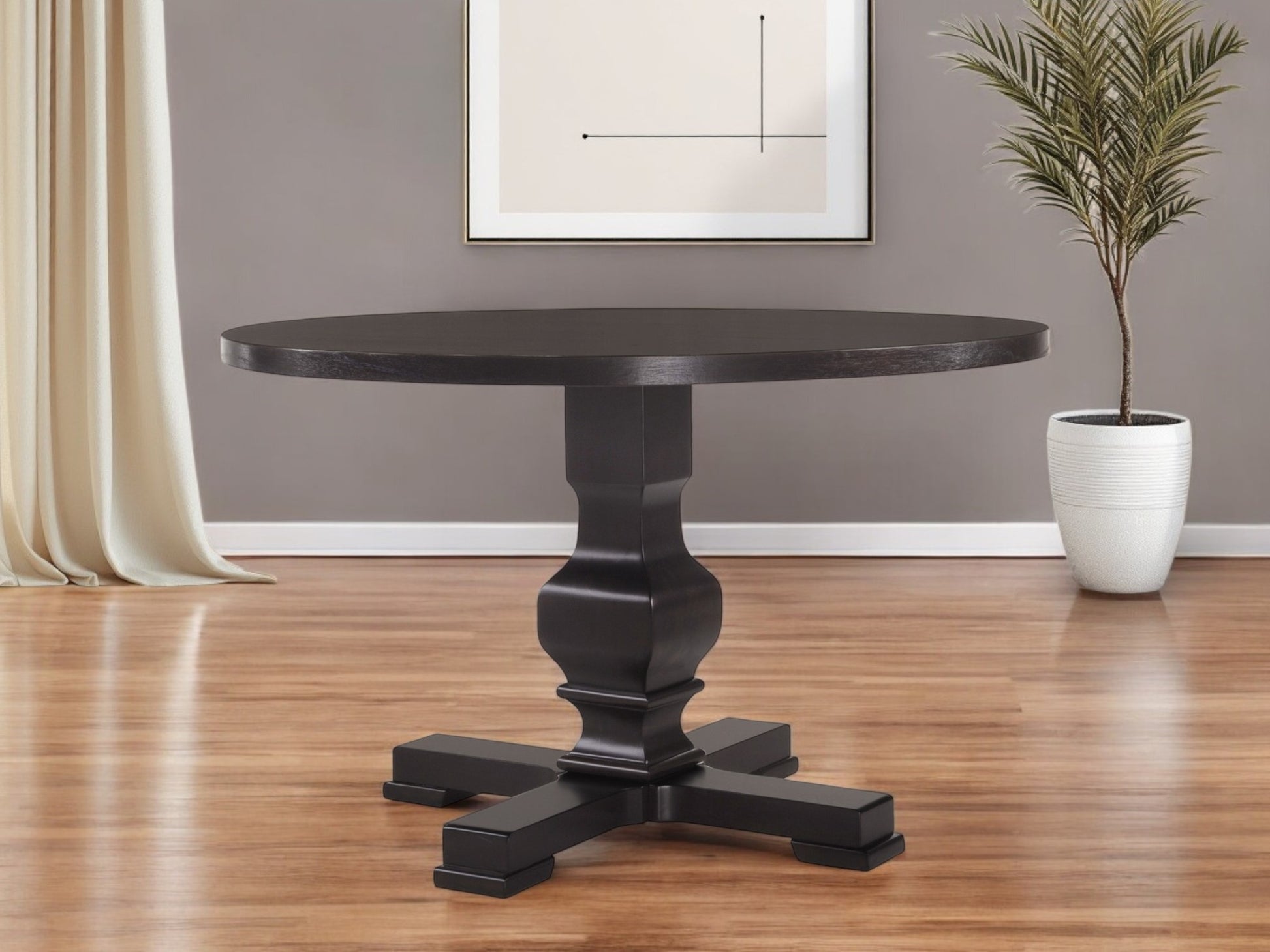 47" Black Rounded Solid Wood Pedestal Base Dining Table - Loft&Timber