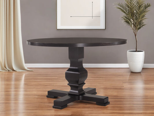 47" Black Rounded Solid Wood Pedestal Base Dining Table - Loft&Timber