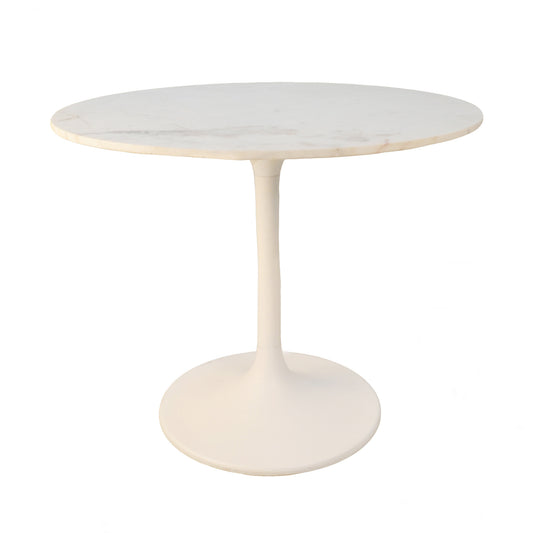 36" White Rounded Marble And Iron Pedestal Base Dining Table - Loft&Timber